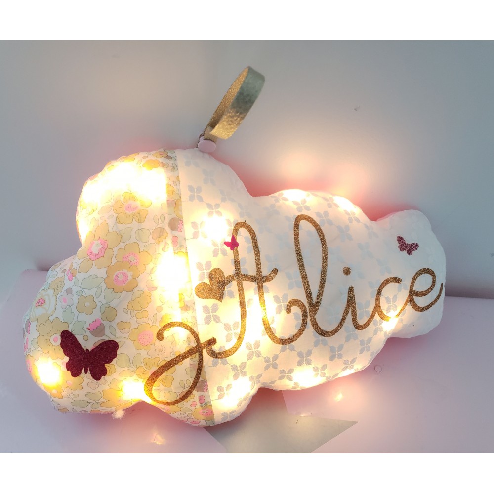 Veilleuse LED nuage personnalisable en magnifique coton floral